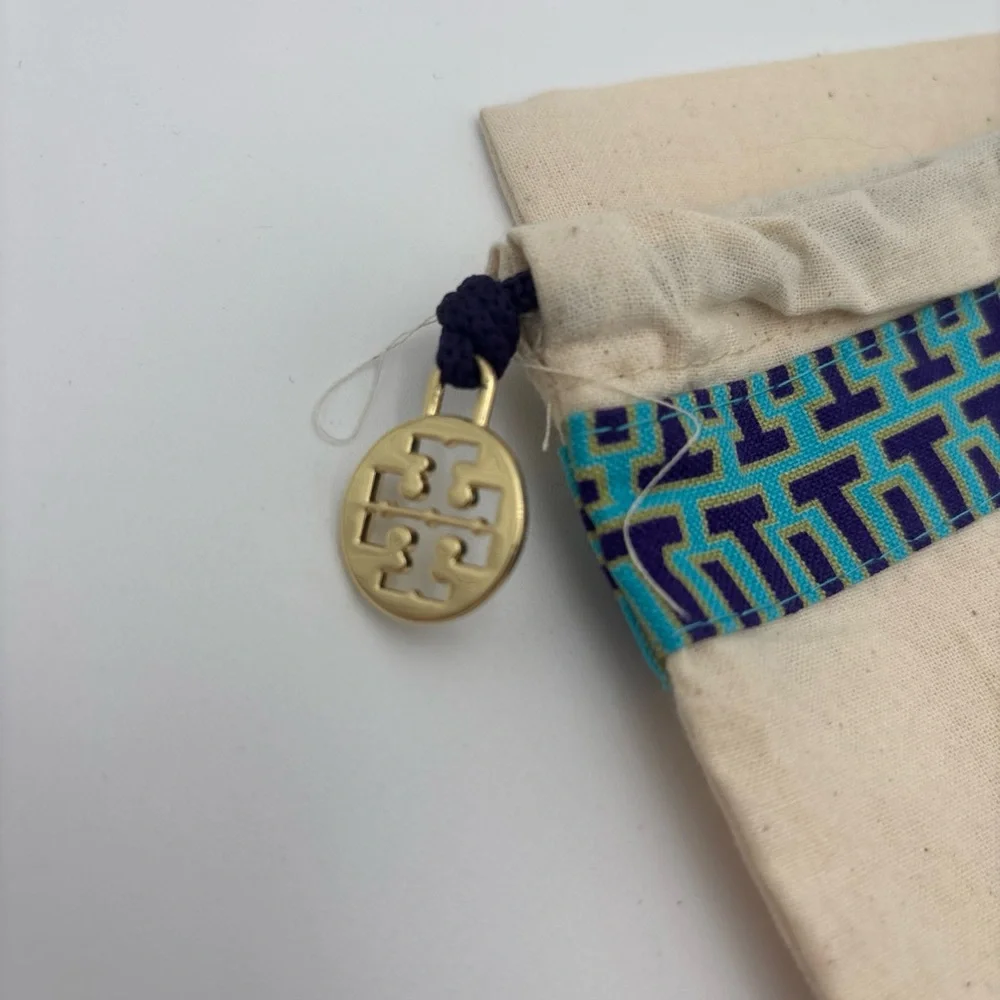 Tory Burch Cream Pouch with‎ Blue Accents